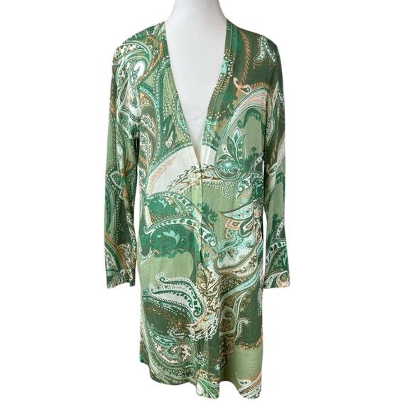 Chico's Sweaters - Chico's Green Blue Paisley Long Sleeve Cardigan Sweater Size 1 Medium